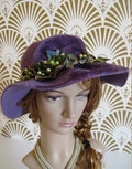 DAMOZEL, Vintage Hat, Designer, Signed, New York, Musketeer Body, Made in Austria, Fur Felt, Ivy, Pearls and Bow Decoration, 1950s