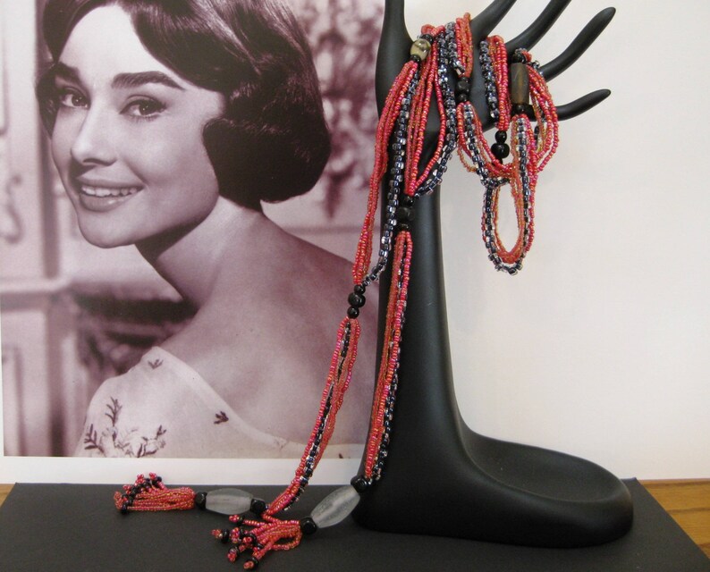 Dazzling Costume Jewelry 1920s Flapper Style Necklace Multi Strand Long Beaded NecklaceTie Belt