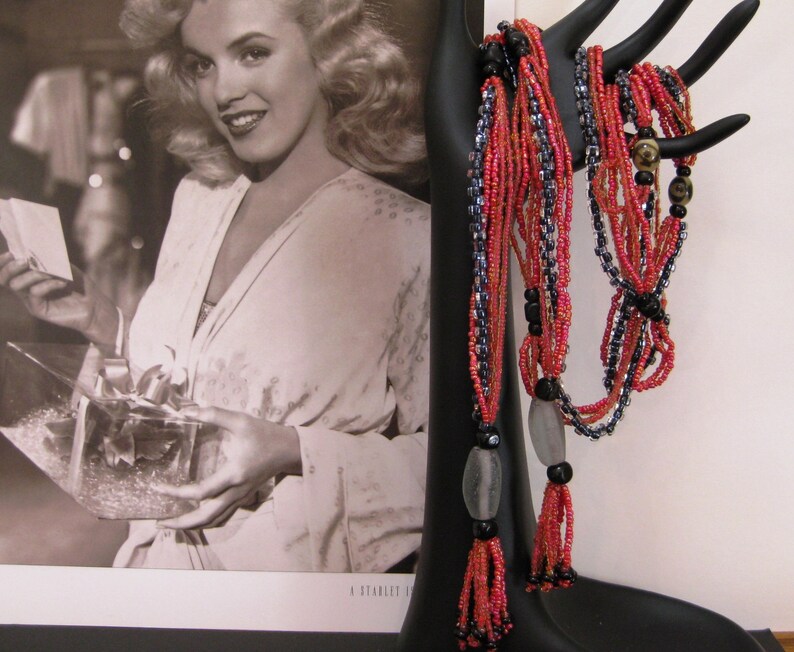 Dazzling Costume Jewelry 1920s Flapper Style Necklace Multi Strand Long Beaded NecklaceTie Belt