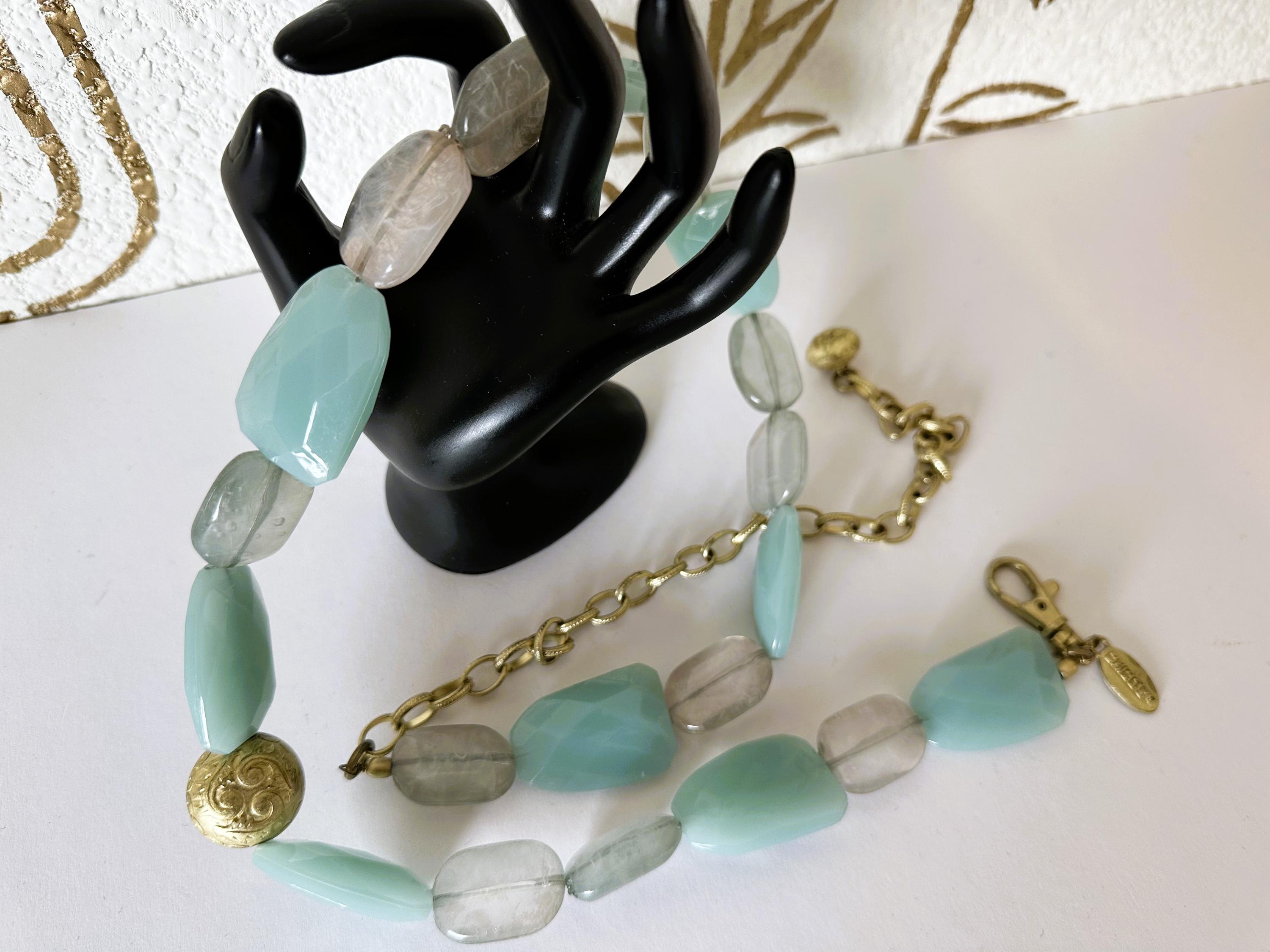Chico\'s Silver and Turquoise Beaded Chain Belt Belt, Turquoise Art Glass Beaded, Gold Chain, Signed Chico main image 2