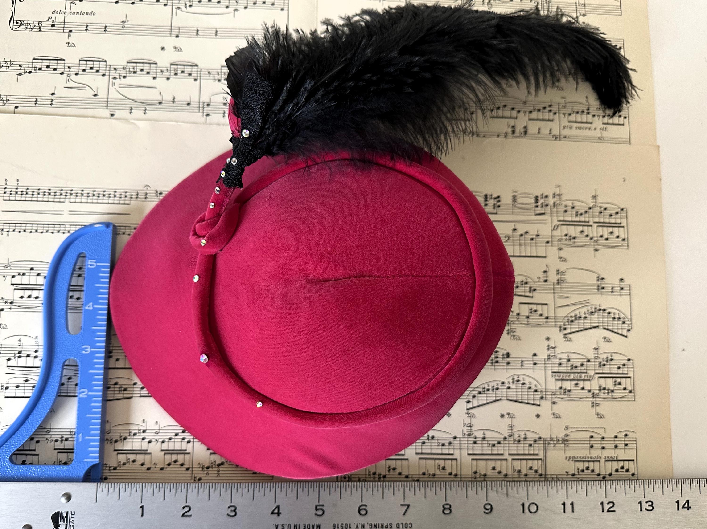 Vintage MCM Fuchsia Pink Satin and Velour Fascinator Cocktail Hat kentucky derby hat fascinator hot pink satin saucer with  main image 3