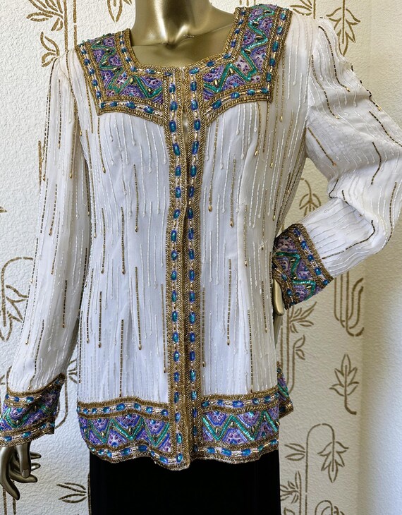 Vintage Beaded Silk Jacket, INTERLUDE Designer, S… - image 6