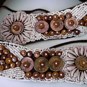 Intricately Beaded Belt, Shells, Wooden and Metal Decorations, Seed Beads, Tie Belt, Gift for Her, Boho Accessory, Vintage Estate Find
