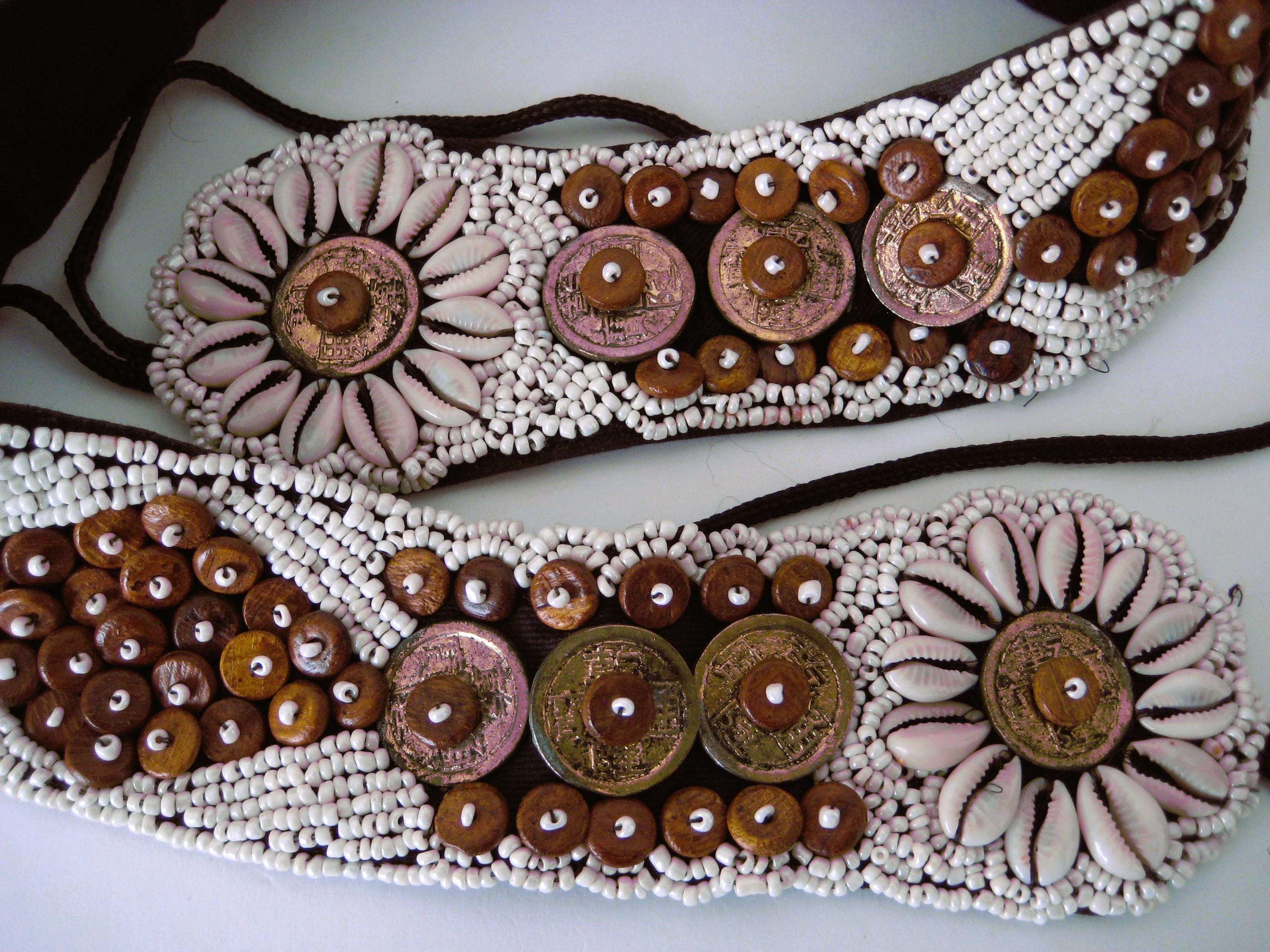 Beaded Shell Belt, Wooden & Metal, Boho Tie Belt, Vintage - Etsy display picture 1