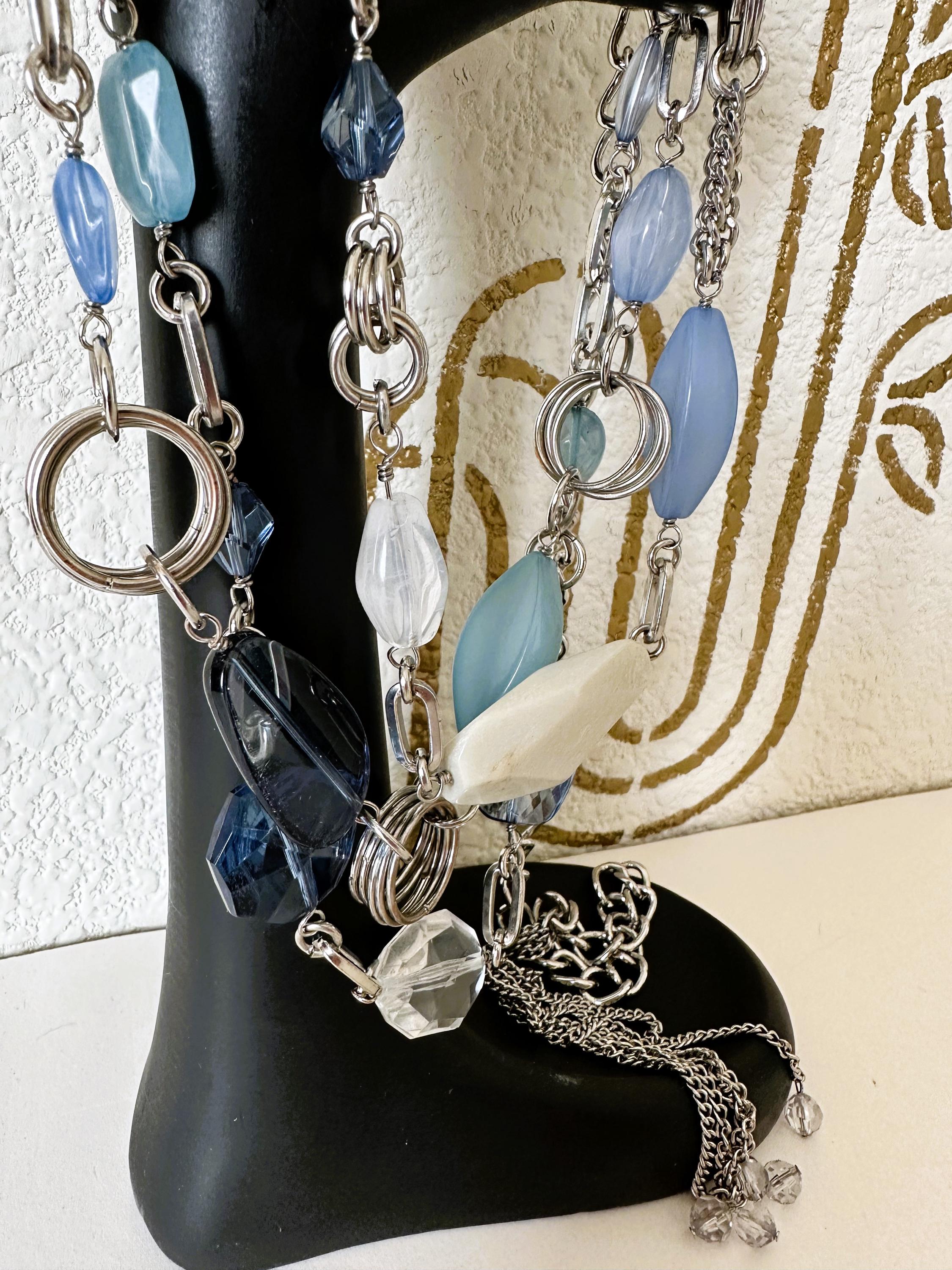 Chicos Womens Multicolor Beaded Mosaic Belt Silver-Tone Adjustable Chain Chico main image 3