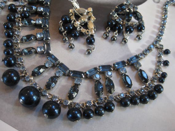 Vintage Rhinestones and Beaded Necklace and Clip-… - image 1