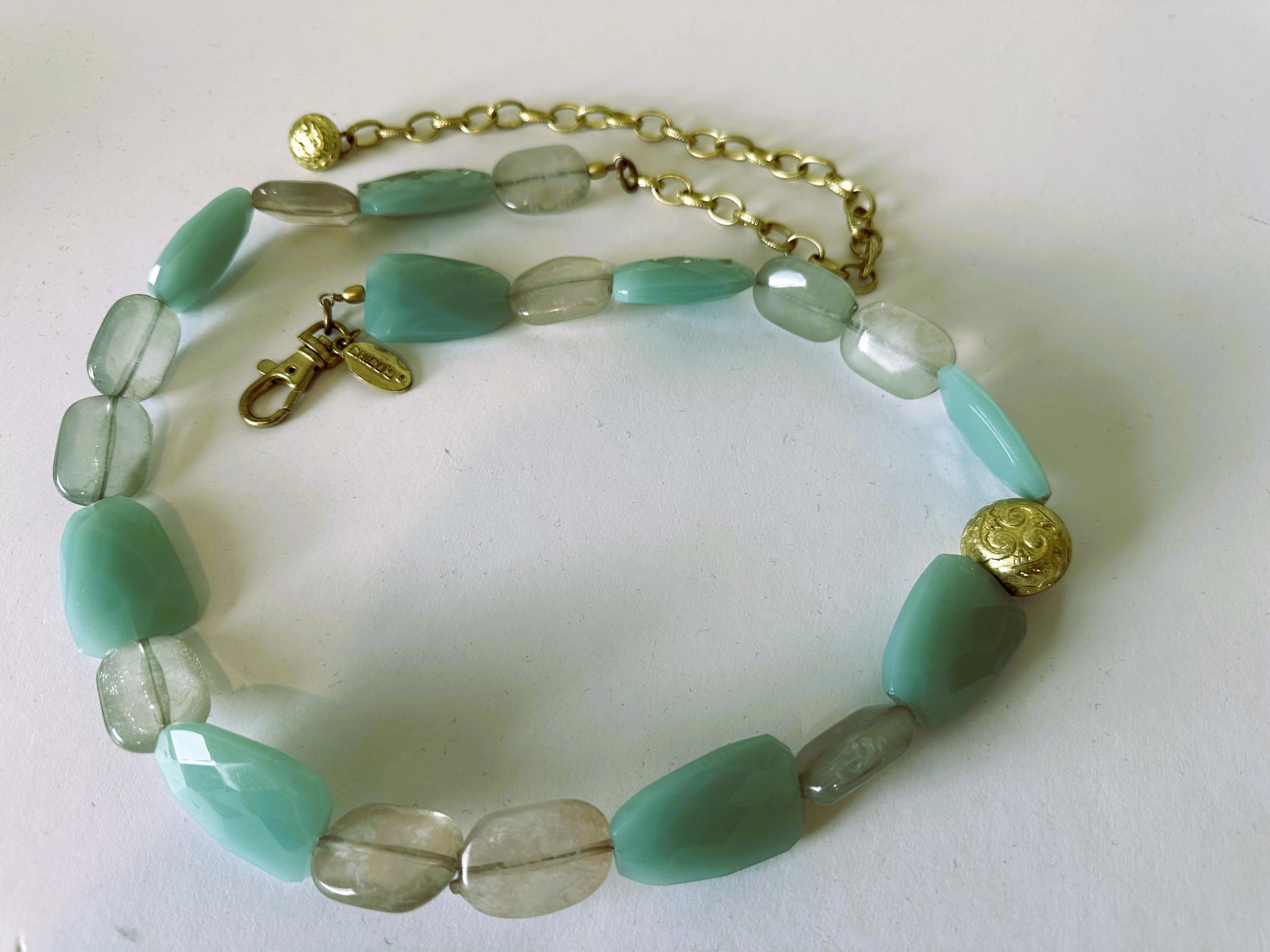 Belt, Turquoise Art Glass Beaded, Gold Chain, Signed Chico display picture 1