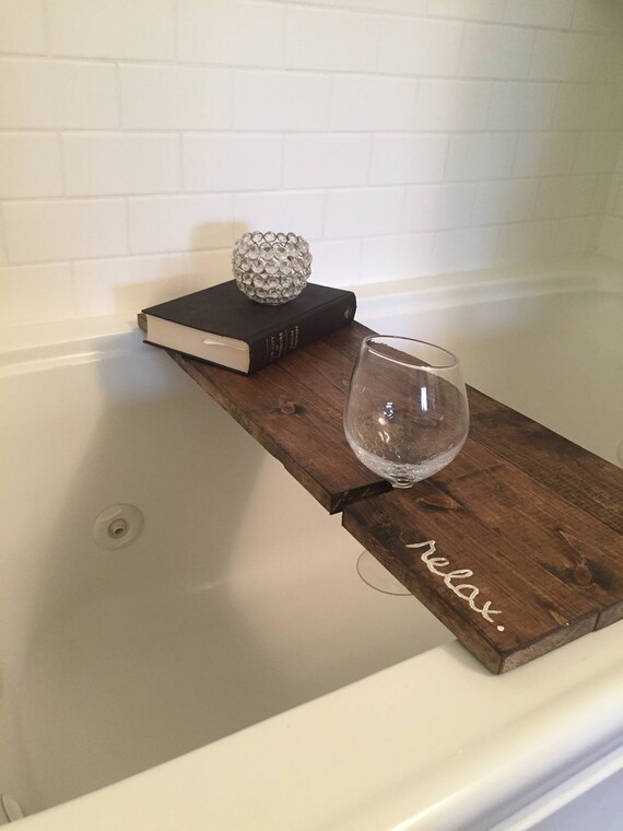 Relax bath tub caddy with wine glass holder Etsy