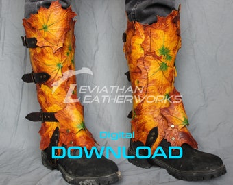 Leather PDF Pattern - Gaiters PATTERN DIY - Autumn Leaf Boot Cover Template - Elvish Leg Covering Pattern - Pumpkin Spice Style