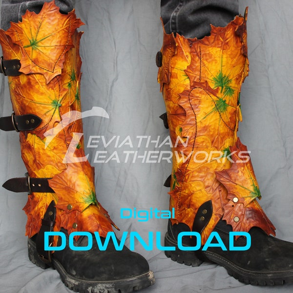 Leather PDF Pattern - Gaiters PATTERN DIY - Autumn Leaf Boot Cover Template - Elvish Leg Covering Pattern - Pumpkin Spice Style