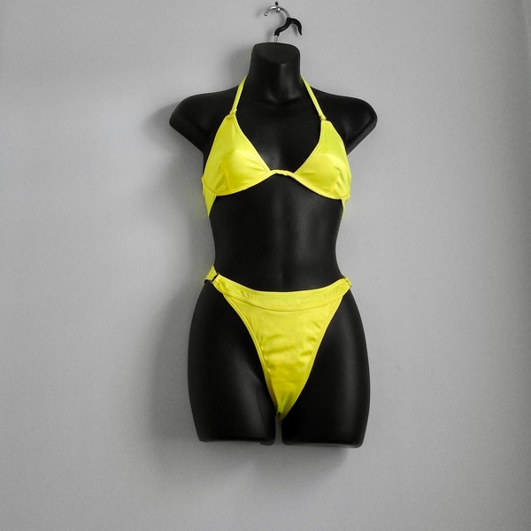 Vintage 1990s Body Glove High Cut Bikini Neo Yellow BG Girl Size S/M