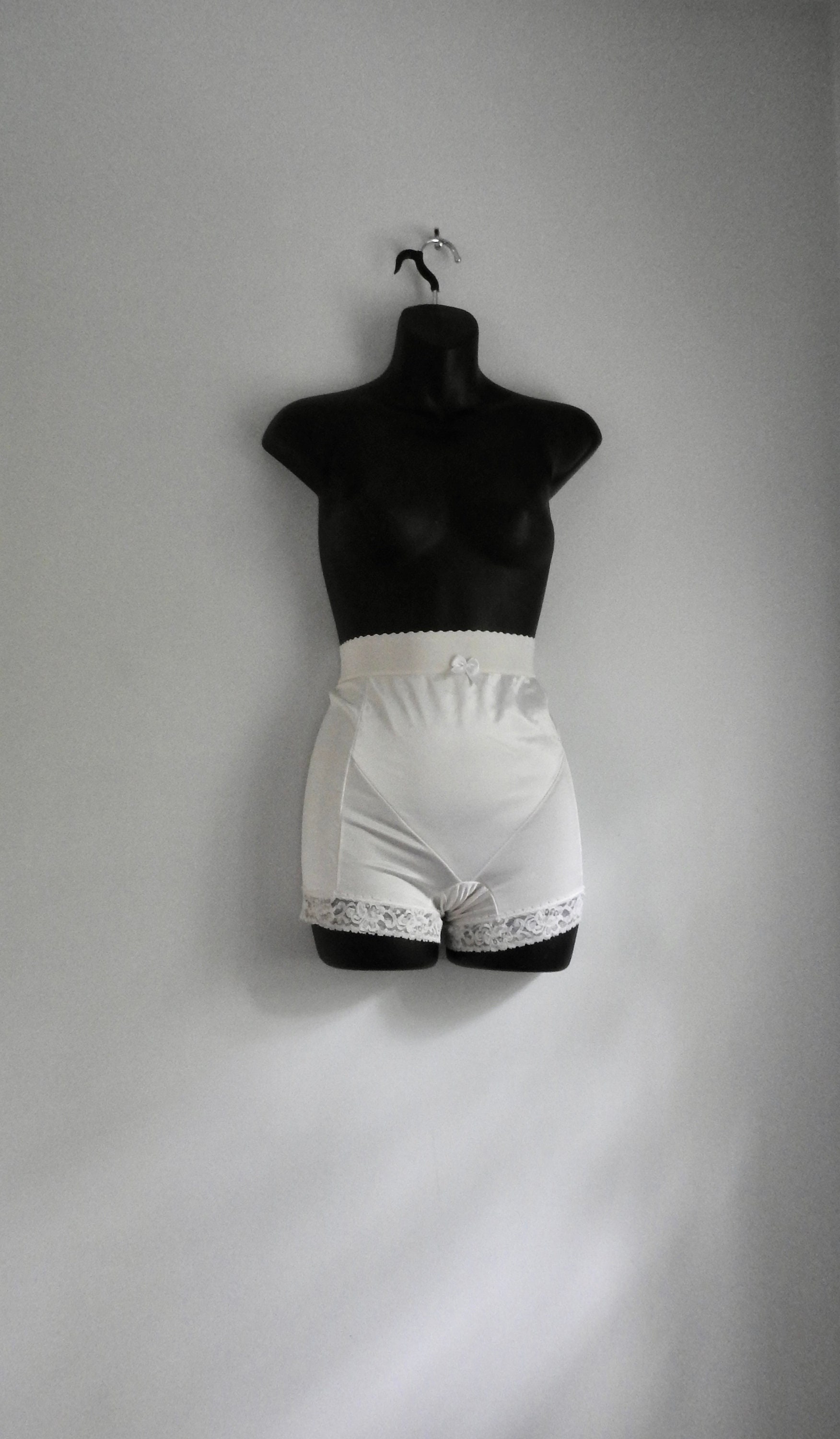 White High Waist Long Leg Panty Girdle White Bra and Sheer White Stockings