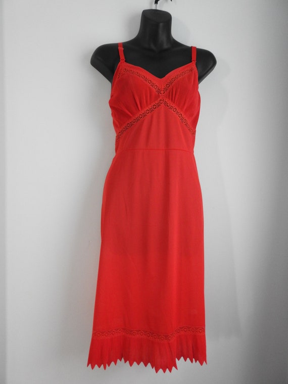 Vintage 1950s Bright Red Dorsay Full Slip Size XL Wai… - Gem