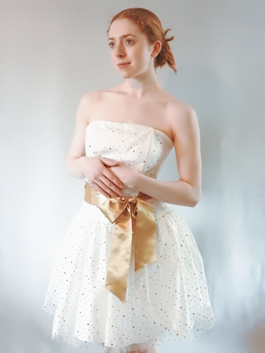 Vintage 1990s Gunne Sax Jessica Mcclintock Strapless White and Gold ...