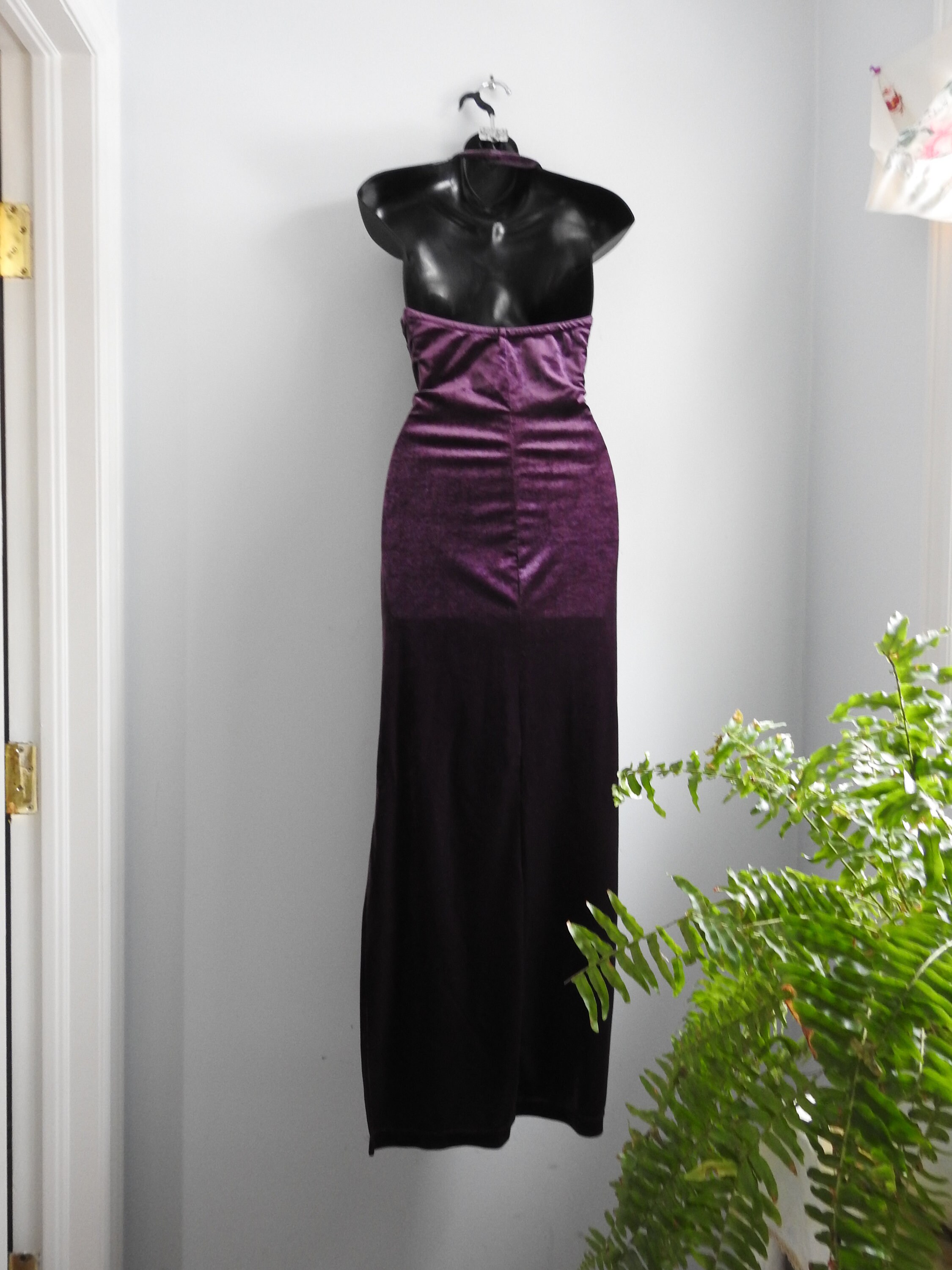 Vintage 1990s Eggplant Purple Velvet Velour Halter Neck Dress Etsy