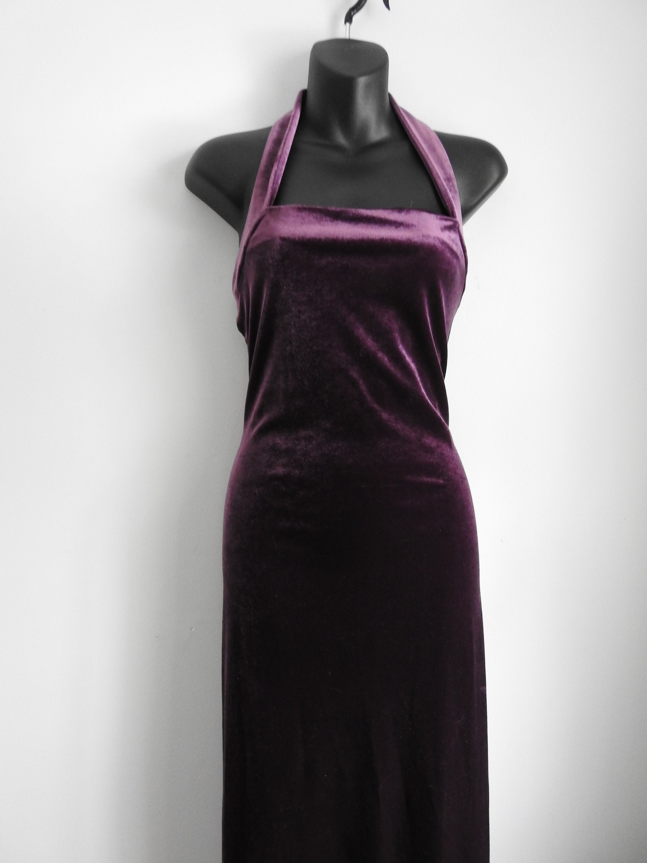 Vintage 1990s Eggplant Purple Velvet Velour Halter Neck Dress Etsy