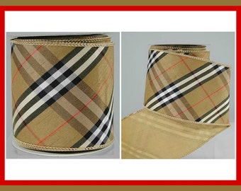 Full Roll Wire Edge Red White LUXE Designer Ribbon:4 X 10yds Faux Dupioni Black Windowpane Plaid Design wPlatinum Trim Overlay Green