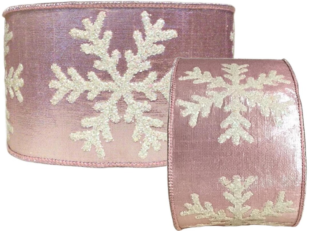 LUXE Designer Ribbon - 5 Yards, 4 Inch, Pink Snowflake Ribbon, White ...