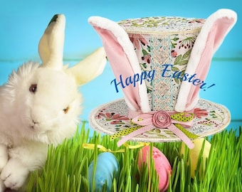 Easter Hat, Floral Easter Hat, Bunny Hat, Mad Hatter Hat, Pink Bunny Hat, Easter Bunny Hat, Rabbit Centerpiece, Bunny Top Hat, Easter Decor