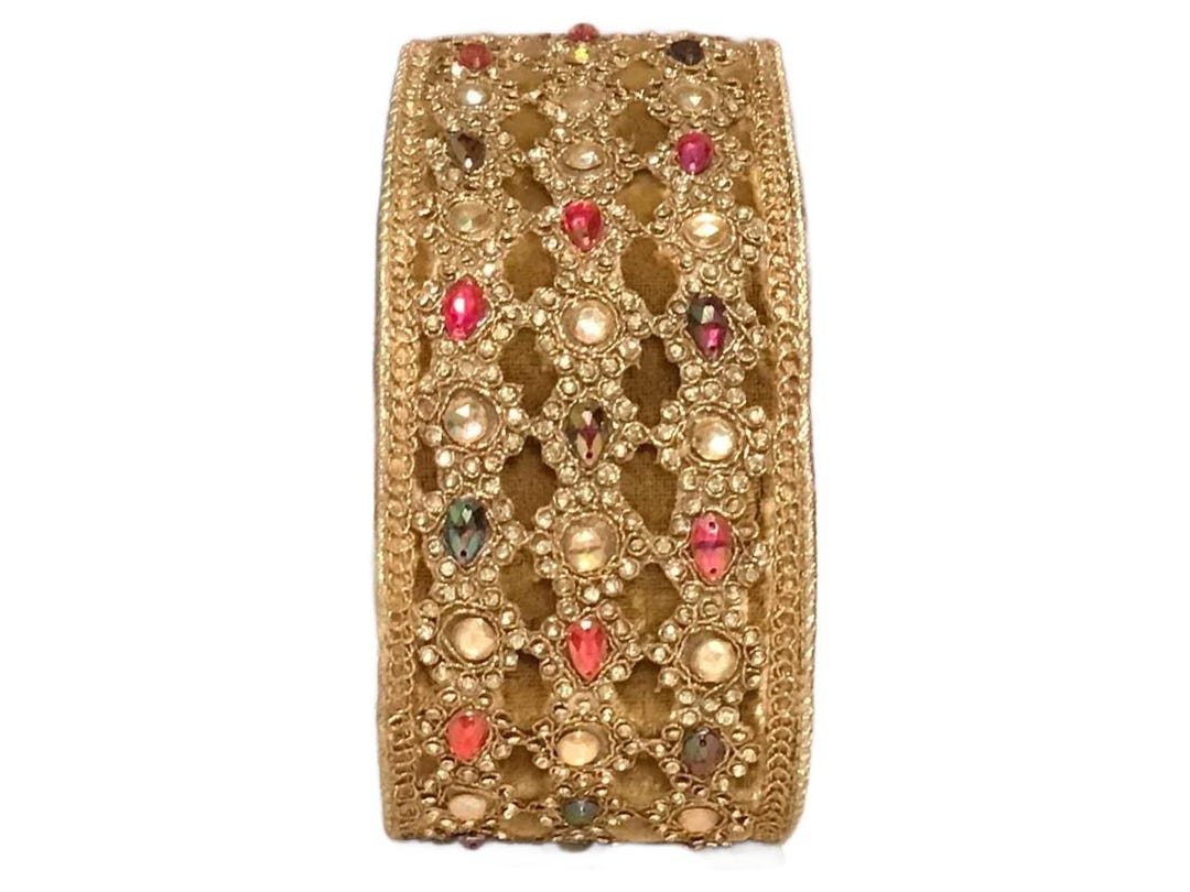 Jewled Ribbon LUXE Designer Ribbon - 5 Yards, 3 Inch, Gold Velvet Ribbon, Jeweled ...