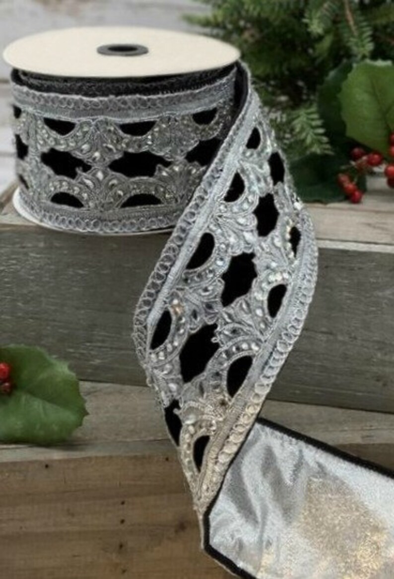 LUXE Designer Ribbon 3 X 5yds Embroidered Silver Etsy