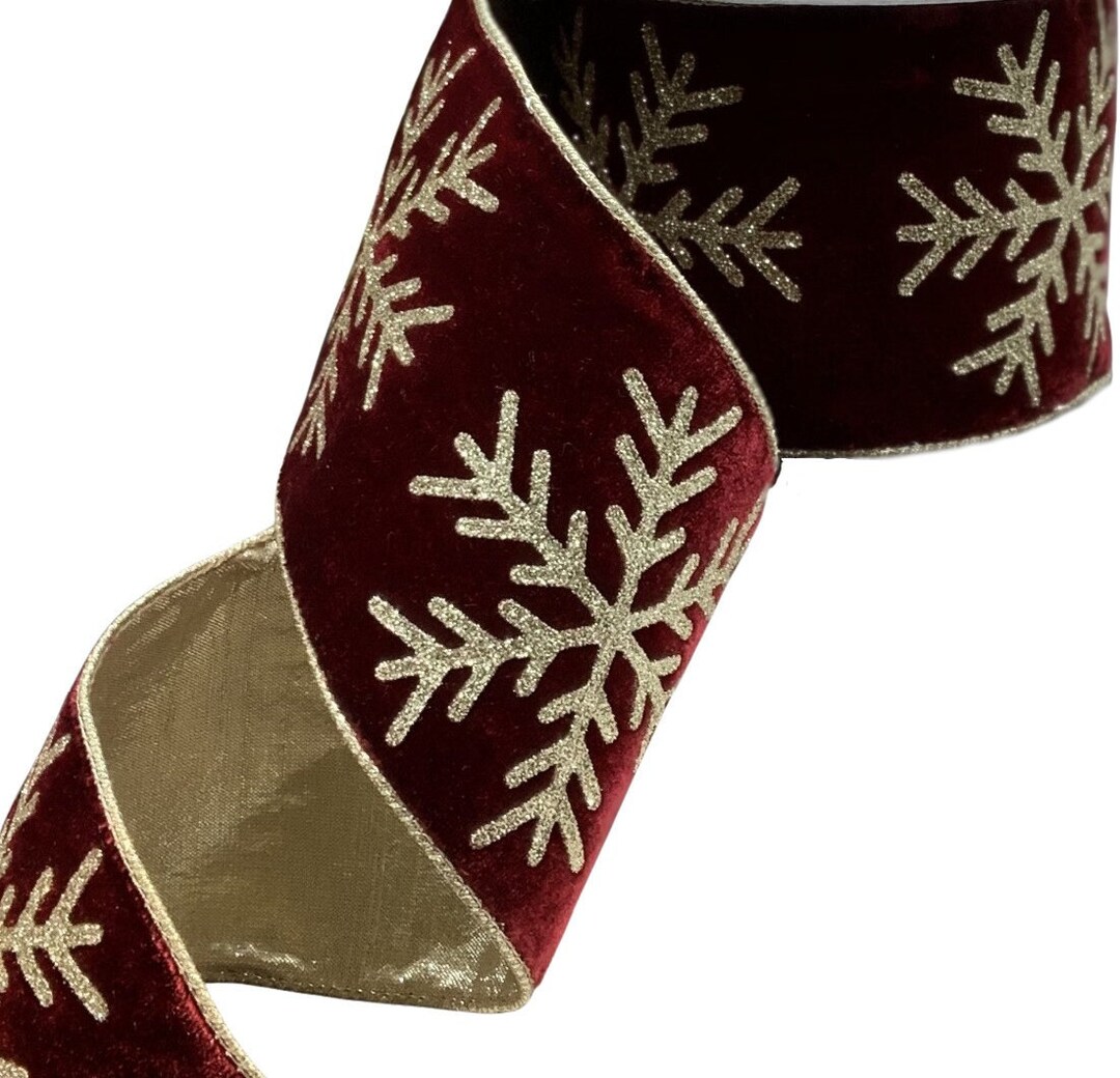 LUXE Designer Ribbon 4 X 10yds, Burgundy Velvet Designer Ribbon W/gold ...