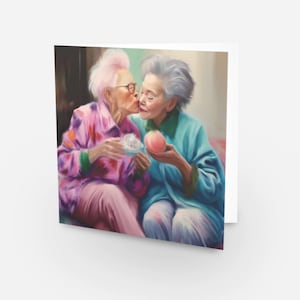 Jeune et amoureux : étude 3 / Carte de voeux artistique lesbienne / Patinage à roulettes / Saint-Valentin lesbienne / Mariage / Fierté LGBTQ de deux mariées