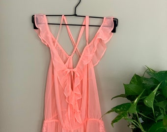 NWT Vintage 2000 Victoria Secret Peach Romper Nightie with Adjustable Straps- Size Small