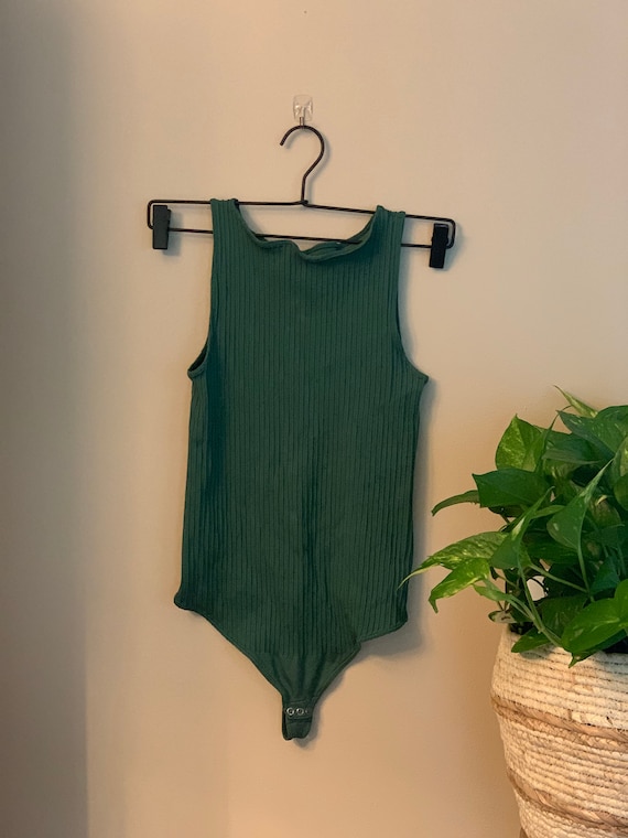 Vintage 1990s Forest Green Ribbed Bodysuit l Leota