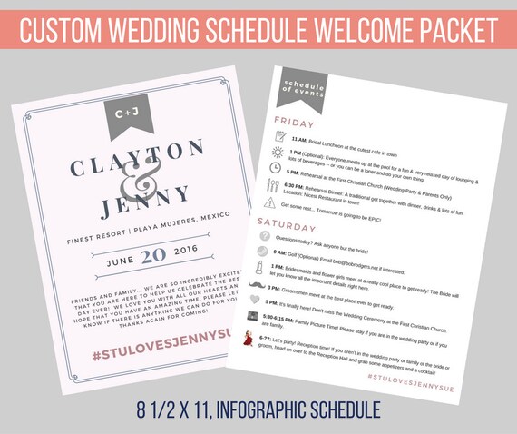 Wedding Guest Custom Printable Schedule Of Events Info Etsy