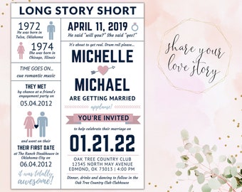Printable Wedding Invitation / Our Love Story / Custom / Destination / Reception Invites / Funny / Long Story Short / Infographic