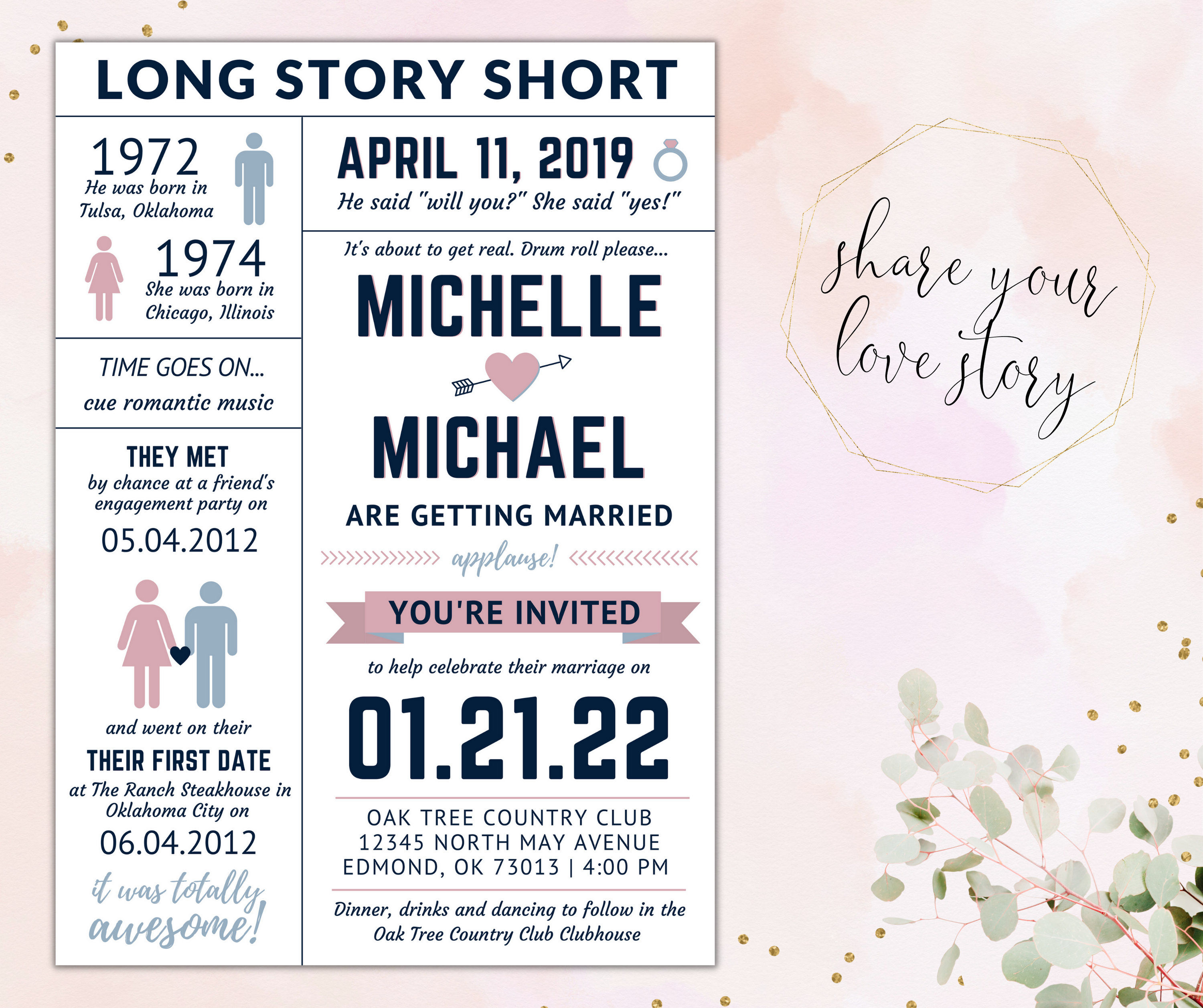 Printable Wedding Invitation / Our Love Story / Custom / picture