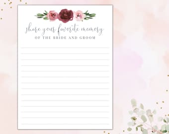 Wedding Shower Activity / My Favorite Memory Card / Printable / Bridal Shower / Memories / Guests / Party Fun / Rehearsal Dinner / Reception