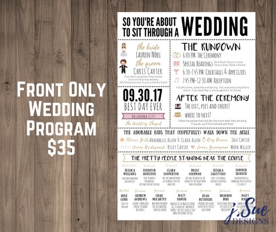Funny Infographic Wedding Program Front Only Printable Etsy