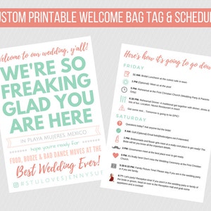 bem-vinda do convidado do casamento tag de mala | Cronograma | Cartão | Itinerário | Bolsa de brindes | Cartão de nota | Melhor casamento de todos os tempos | Único | Imprimível | Personalizado