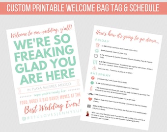 Wedding Guest Welcome Bag Tag | Schedule | Card | Itinerary | Goody Bag | Note Card | Best Wedding Ever | Unique | Printable | Custom