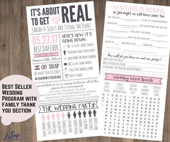 Funny Infographic Wedding Program Games Activities Word Etsy