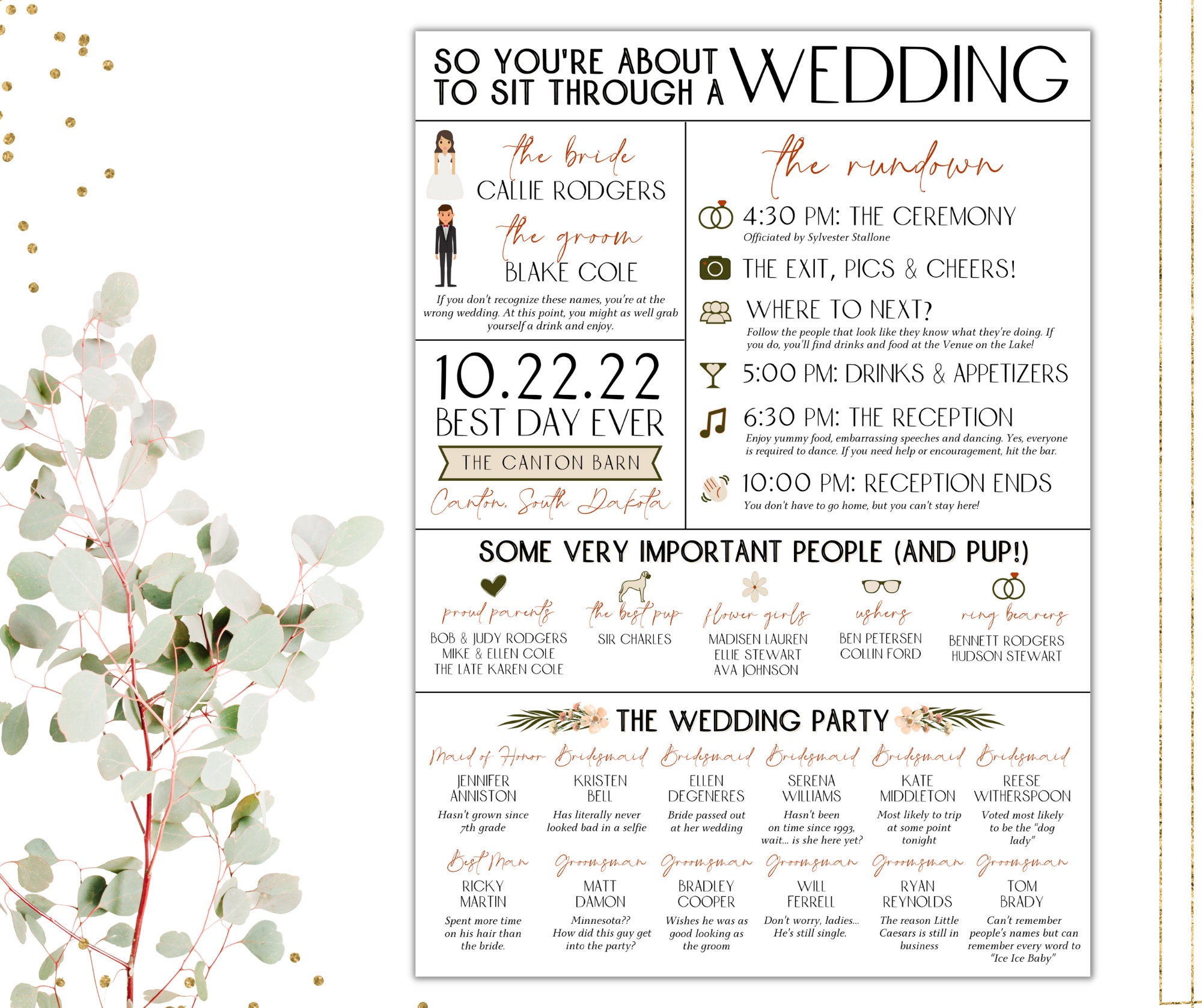 Boho Chic Infographic Wedding Program / Front Only / Printable | Etsy