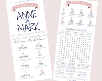 Fun Infographic Wedding Program / Games & Activities / Word Search / Custom / Printable / Fun / 4.5x9"