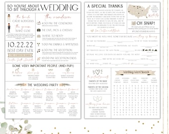 Boho Chic Infographic Wedding Program / Printable / Games & Activities / Popular / Fun Facts / Elegant / Icons / Modern / Dogs /Custom