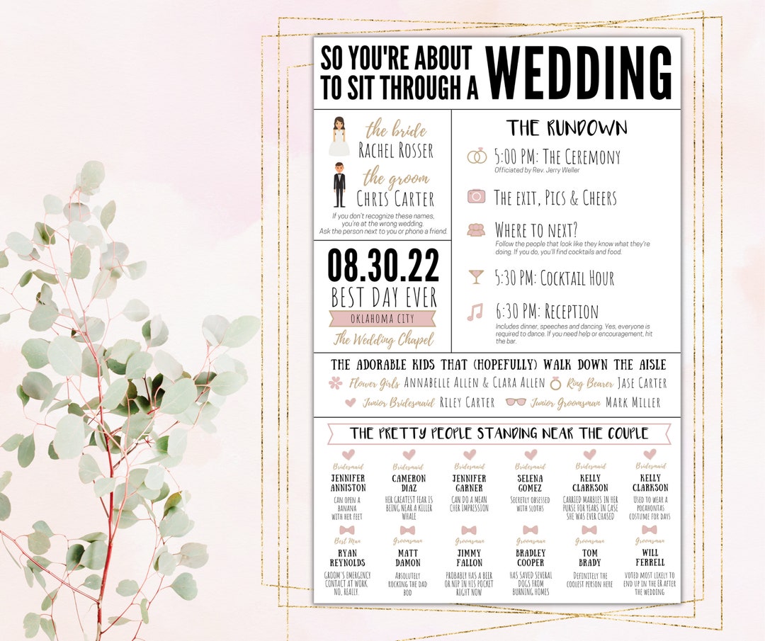 Funny Infographic Wedding Program / Front Only / Printable / 6x9 / 5 ...