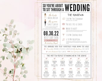 Funny Infographic Wedding Program / Front Only / Printable / 6x9" / 5.5x8.5" / Popular / Funny Facts / Infographic / Icons / Modern