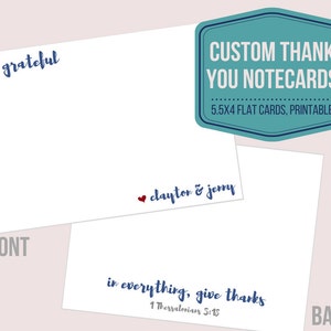 Aangepaste dank u afdrukbare Opmerking Card / voorzijde en achterzijde / schrift / Give Thanks / paren / 5.5x4 vlakke kaart / hart zo dankbaar