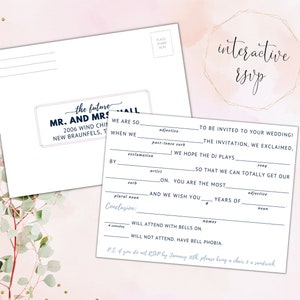 Afdrukbare Mad Libs Wedding RSVP Ansichtkaart / Vul De Blanco / Grappig / Aangepast / 5.5x4.25 / Wedlibs / Populair / Hilarisch