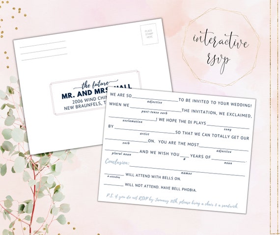 Printable Mad Libs Wedding RSVP Postcard / Fill in the Blank / | Etsy