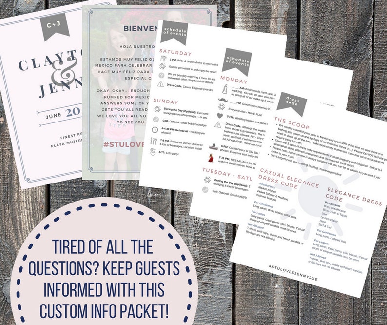 Wedding Guest Custom Printable Info Packet Destination Etsy
