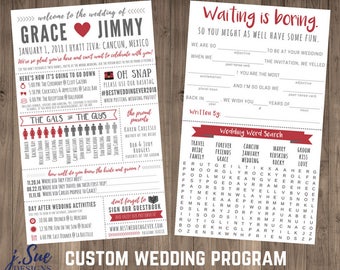 Fun Infographic Wedding Program / Games & Activities / Word Search / Custom / Mad Lib / Printable / 6x10" / Popular / Destination