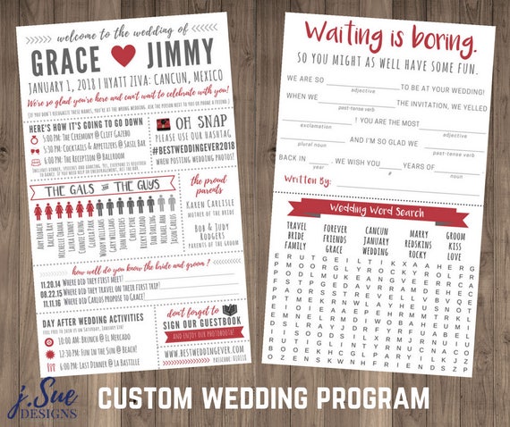 Fun Infographic Wedding Program Games Activities Word Etsy