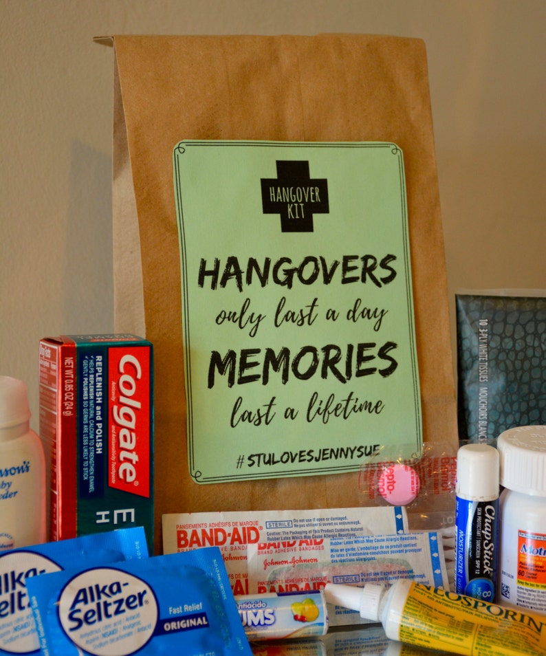 hangover kit printable tags brown paper bag diy