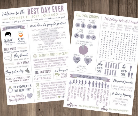 Funny Infographic Wedding Program / Our Love Story / Games & - Etsy Funny Infographic Wedding Program / Our Love Story / Games & - Etsy